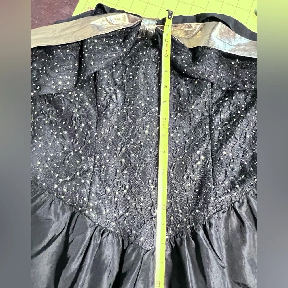 VINTAGE 80s starry night formal prom dress midi strapless halter metallic‎ gold